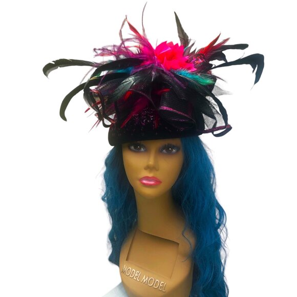 Handcrafted Retro-Modern Cocktail Party Glammed-Up Black Hat NEW - Picture 1 of 5